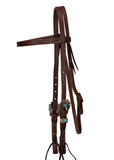 Paul Taylor 3/4" Browband Headstall - Antique Copper & Turquoise Stone