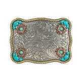 Nocona Ladies Rectangle Buckle with Flower Accents and Turquoise Stones