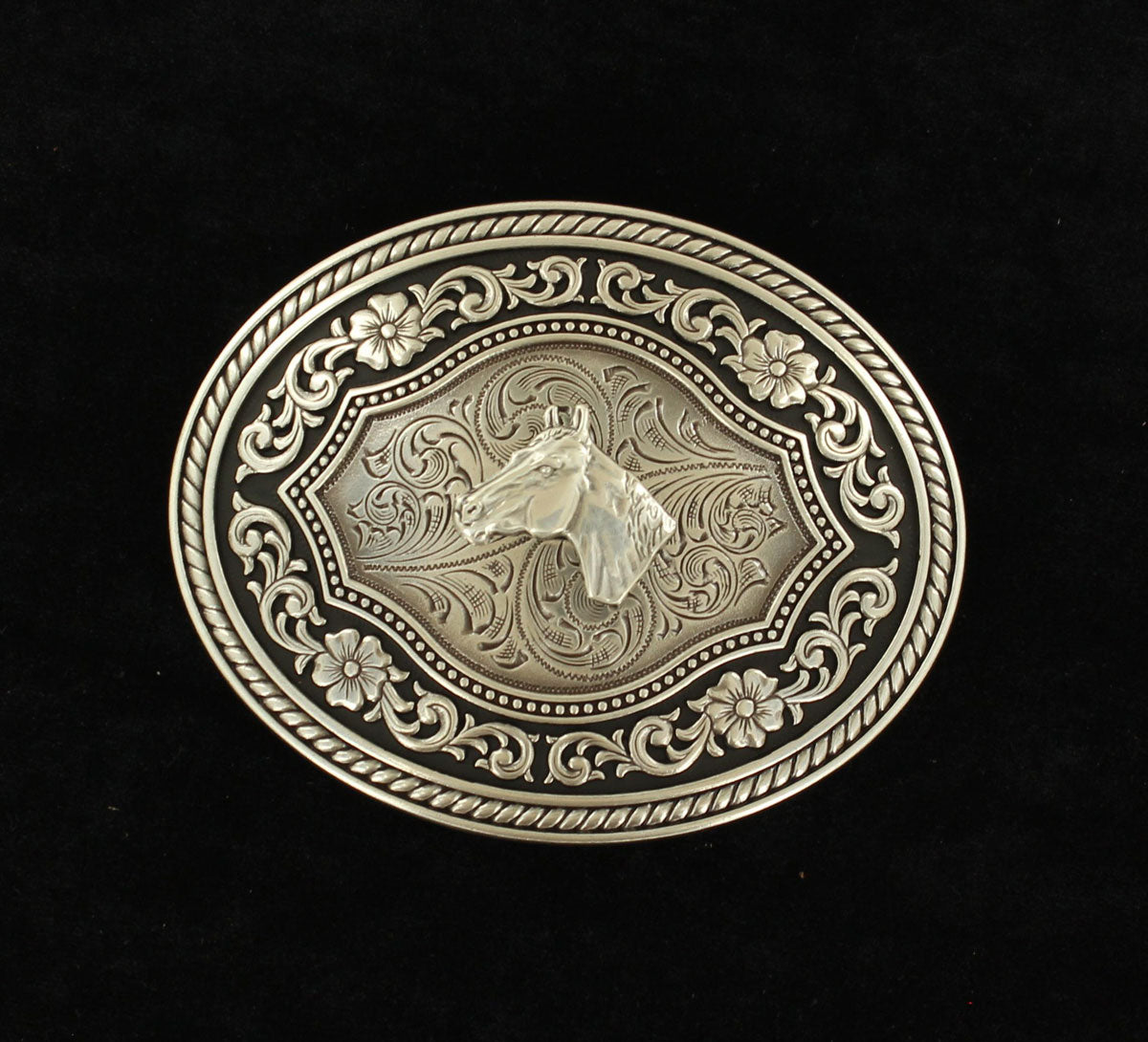 Nocona Mens Oval Rope Edge Buckle With Scroll Horsehead Motif