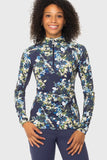 Kastel Demark Navy Watercolor Floral Long Sleeve 1/4 Zip Long Sleeve Top