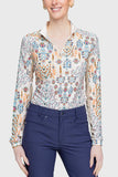 Kastel Denmark Long Sleeve Coral Block Print Floral 1/4 Zip Top