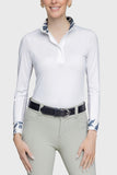Kastel Denmark Long Sleeve White Tailored Show Shirt with Lithograph Leaf Trim