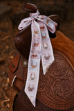 Tirzah Lane Art Postal Field Study Twilly Scarf in Almond: Vintage Western Satin Chiffon Scarf