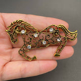 Mio Queena Rhinestone Inlaid Hollow Design Horse Brooch