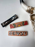 Boho Ranch Shop Western Leather Hair Clip Barrettes: BROWN/ TURQUOISE BOHO