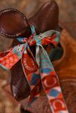 Tirzah Lane Art Frontier Patchwork Twilly Scarf in Rust: Boho Western Cowgirl Silky Scarf