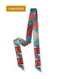 Tirzah Lane Art Frontier Patchwork Twilly Scarf in Rust: Boho Western Cowgirl Silky Scarf