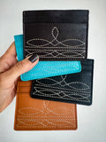 Boho Ranch Shop Western Boot Stitch Leather Credit Card Holder Money holder