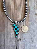 Boho Ranch Shop Western Checkered Lightning Bolt Thunder Pendant Necklace