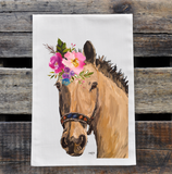 Hippie Hound Studios Horse Tan Horse Bright Blooms Tea Towel