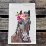 Hippie Hound Studios Horse Brown Horse Bright Blooms Tea Towel