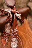 Tirzah Lane Art Rustic Wild Roses Twilly Scarf in Oxblood: Western Floral Satin Chiffon Scarf