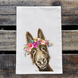 Hippie Hound Studios Bright Blooms Donkey Raymond Cute Farmhouse Tea Towel