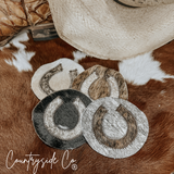 Countryside Co. Horseshoe Cowhide Coaster Set