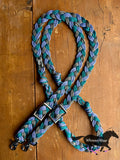 WhinneyWear 8ft Teal/Lilac/Grey Braided Reins