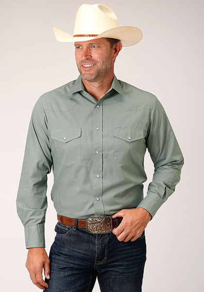 Roper Men's Classic Solid Broadcloth Long Sleeve Western Shirt