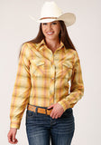 Roper Ladies Long Sleeve Snap Yellow/ Tangerine Plaid