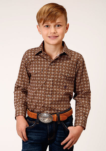 Roper Boy's Cinnamon Foulard Long Sleeve Western Shirt