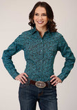 Roper Ladies Blue Agave Paisley Long Sleeve Western Shirt