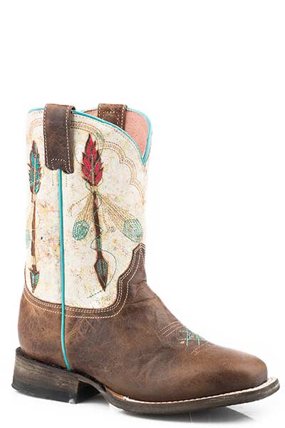 Roper Big Kid's Arrow Feather Square Toe Leather Boot