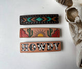 Boho Ranch Shop Western Leather Hair Clip Barrettes: BROWN/ TURQUOISE BOHO