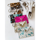 Boho Ranch Shop Cowhide Credit Card Holder Keychain - Gift Card holder: Tan + White