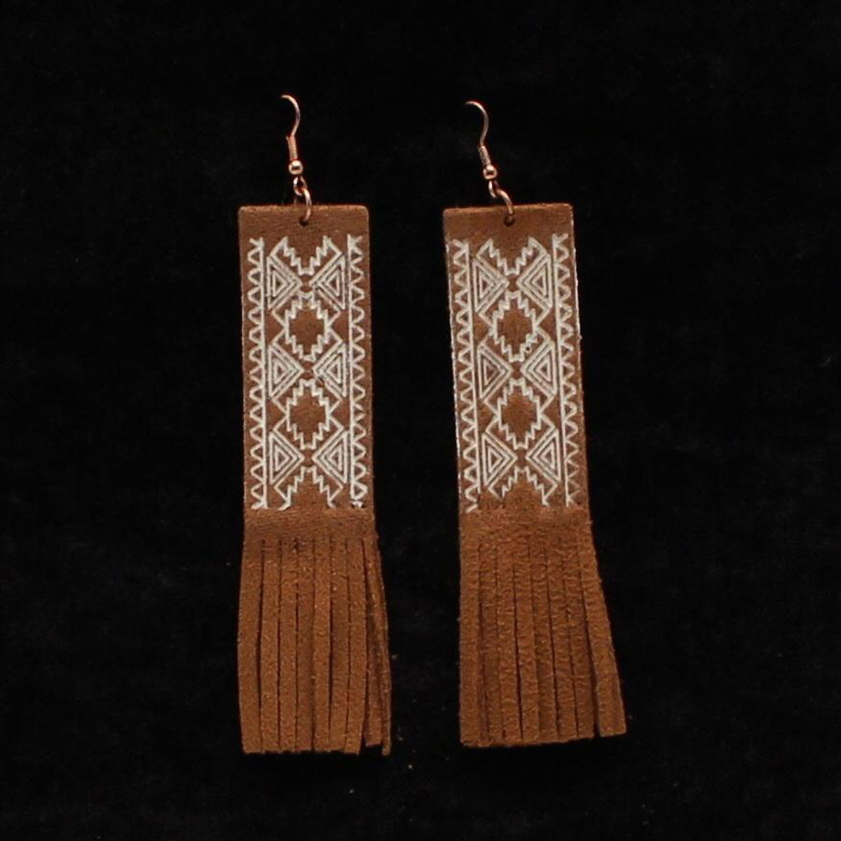 Blazing Roxx Brown Fringe White Stamp Earrings