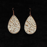 Blazin Roxx Leather Teardrop Stamped Floral White Earrings