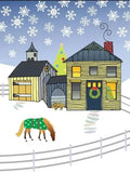 Christmas Card: New England House and Barn Horse