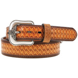 Hooey Men's Tapered Basketweave Embossed Natural Leather Belt
