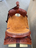 Paul Taylor Rough Out Floral Tooled With Creme Buckstitch Barrel Saddle