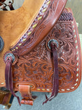 Paul Taylor Rough Out Floral Tooled With Creme Buckstitch Barrel Saddle
