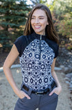 Kastel Denmark Cap Sleeve Performance Black And White Floral 1/4 Zip Shirt
