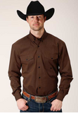 Roper Mens Brown Long Sleeve Shirt With Black Buttons