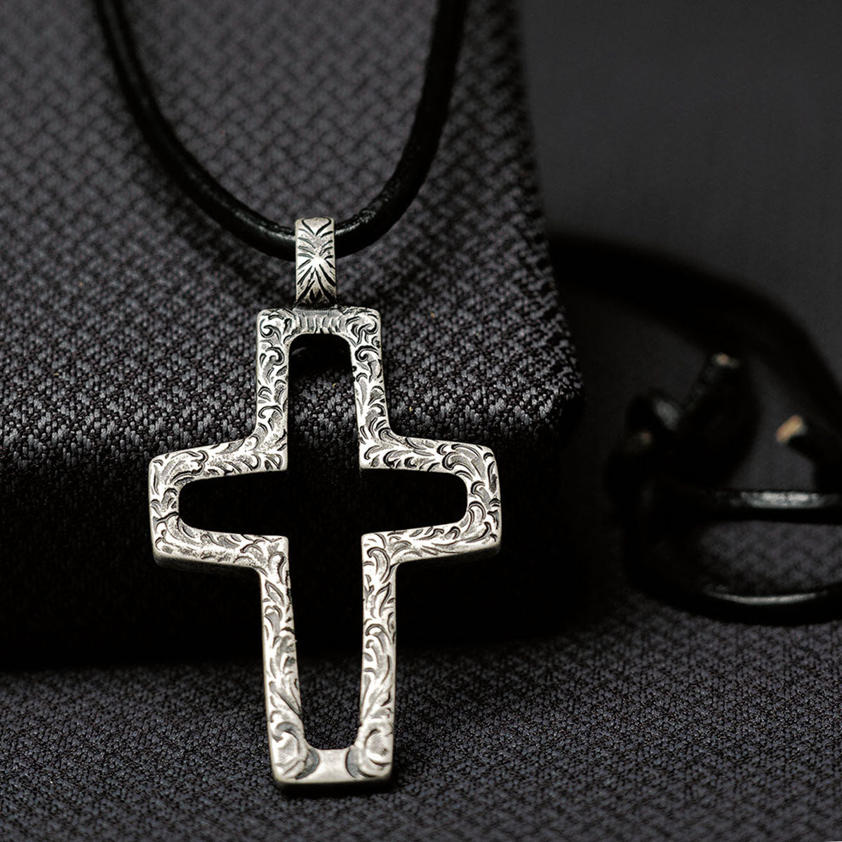 Men's cross necklace, cross leather cord oxidized silver cross pendant -  Eleni Pantagis