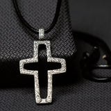 Twister Mens Braided Leather Rope Hammered Cross Necklace